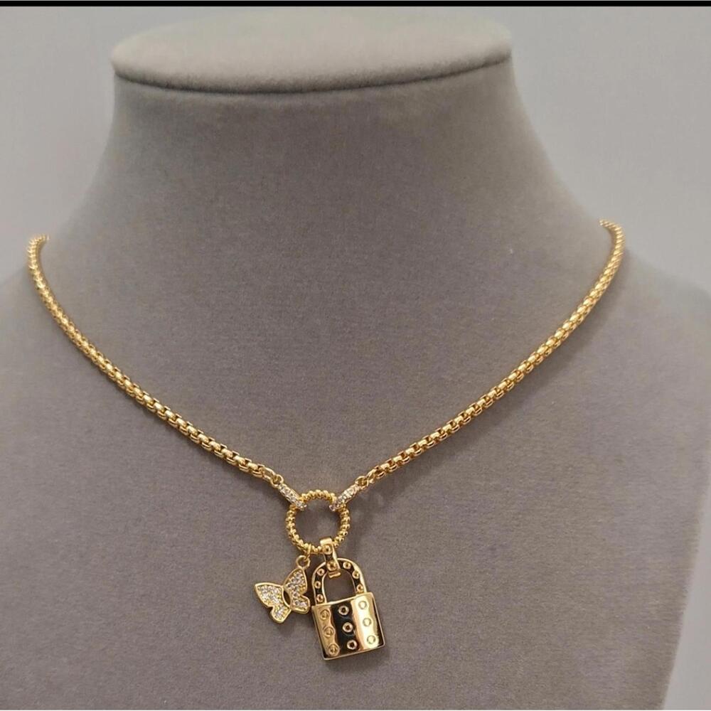 Gold Butterfly & Lock Necklace